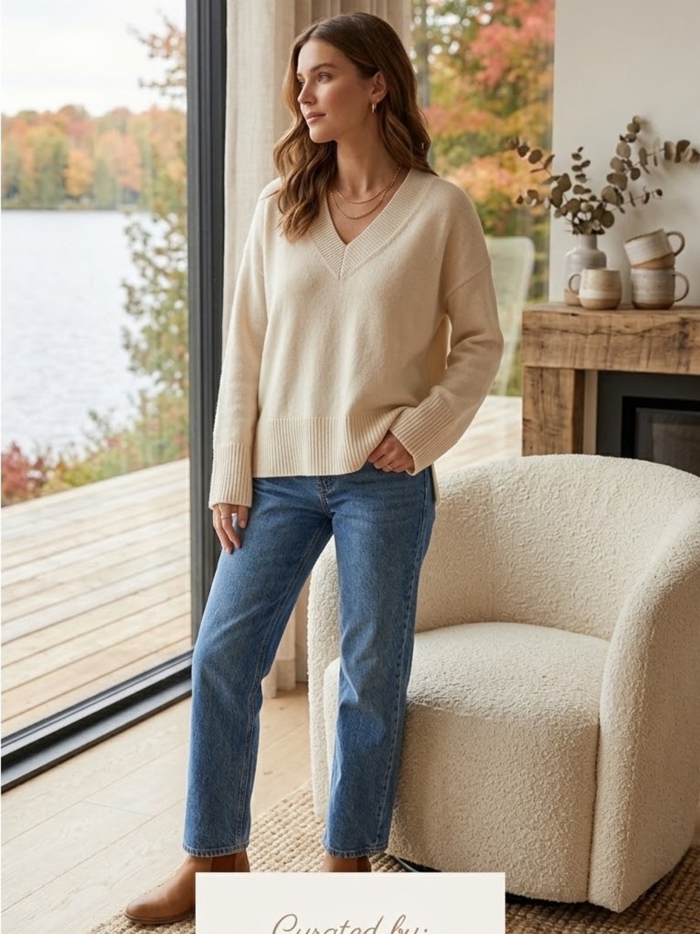 GAP 100% Cotton Cream V-Neck Women's Sweater